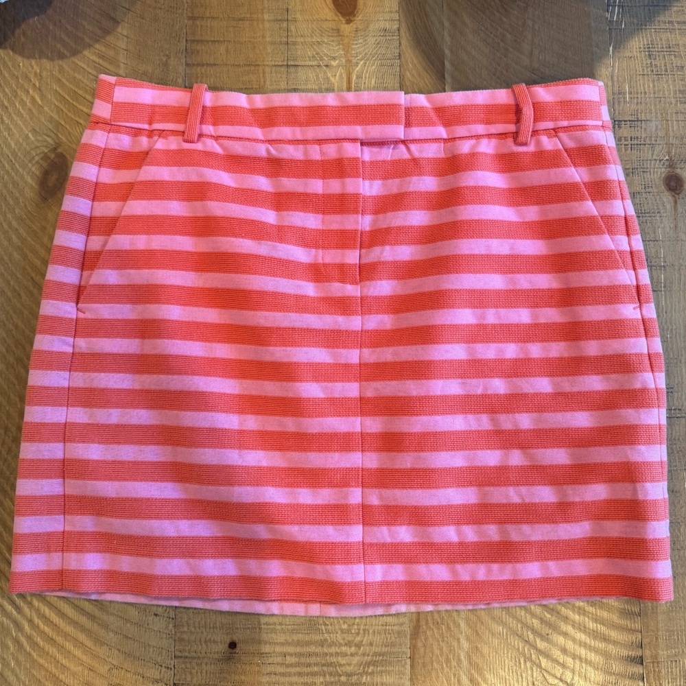 J. Crew Vibrant Pink and Orange Red Striped Mini Skirt